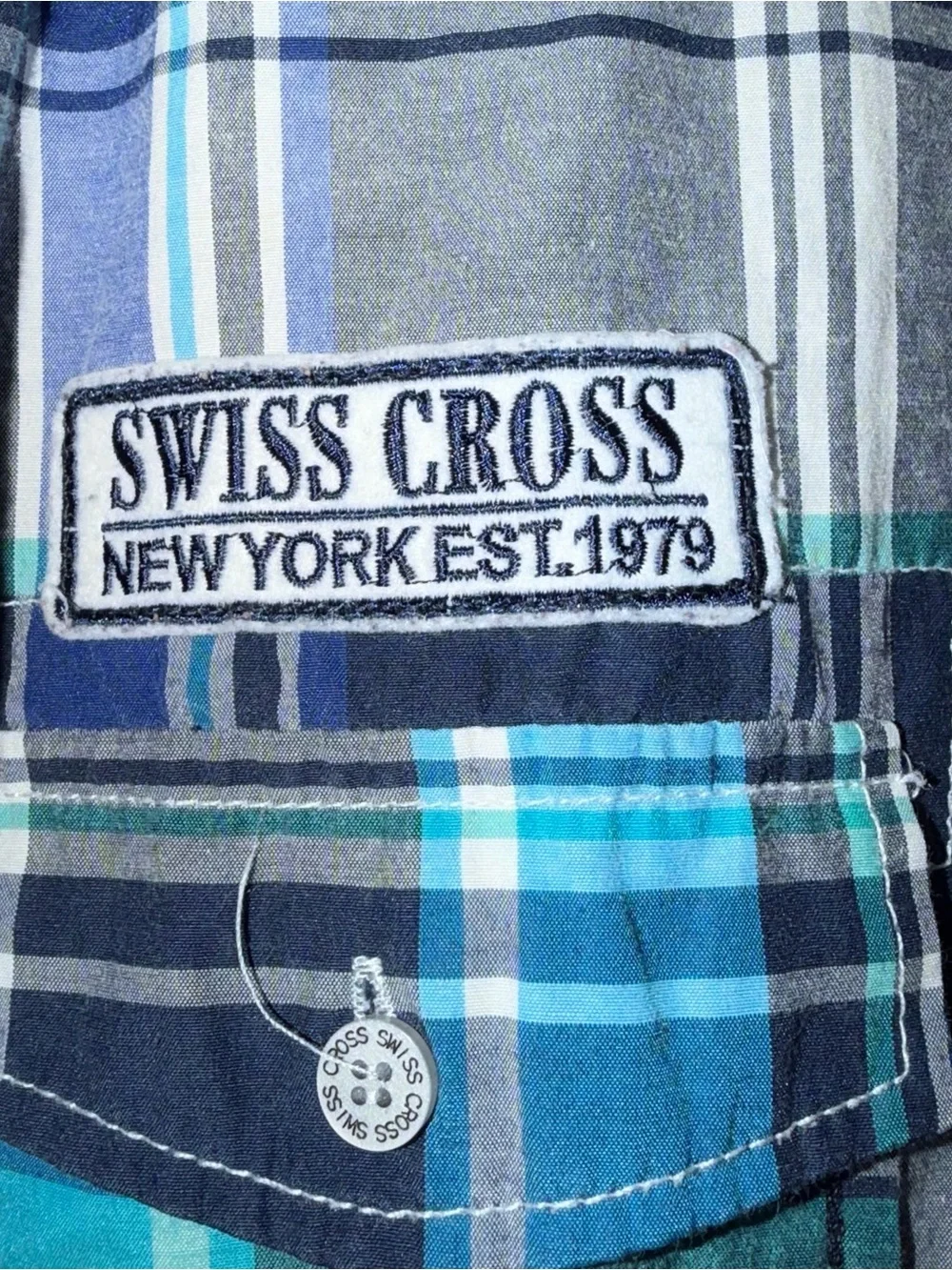 Men's Swiss cross size 5X Blue Plaid Button-Up Shirt blue